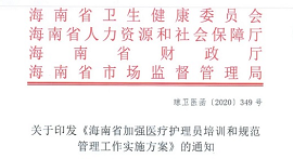 关于印发《海南省加强医疗护理员培训和规范管理工作实施方案》的通知
