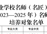 教育部公布新时代职业学校名师（名匠）名校长培养计划（2023—2025年）培养对象和培养基地名单